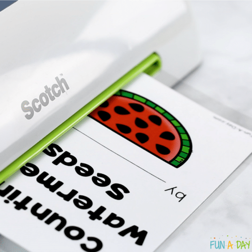 laminating watermelon printable to make number cards
