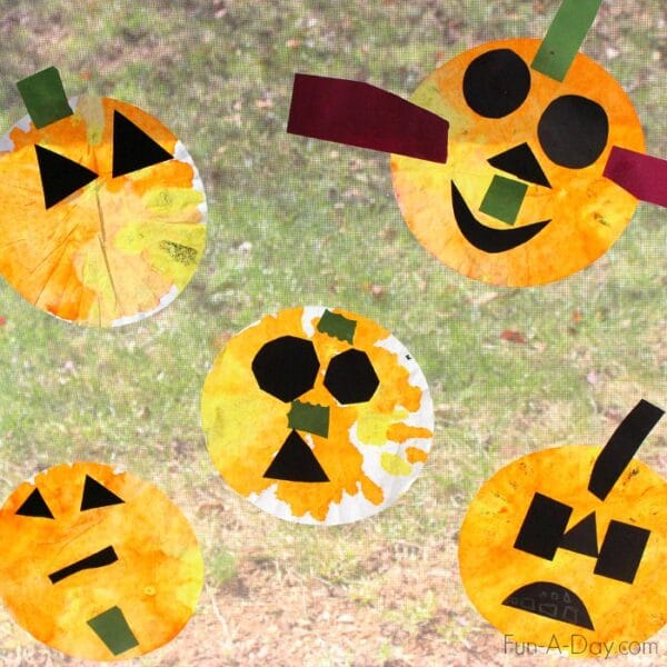 child made coffee filter jack o lanterns for art halloween activities for preschoolers