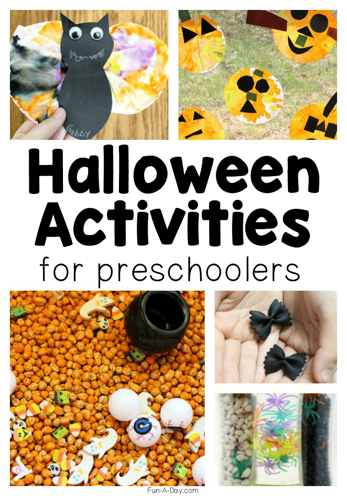 collage of preschool halloween ideas with text that reads halloween activities for preschoolers