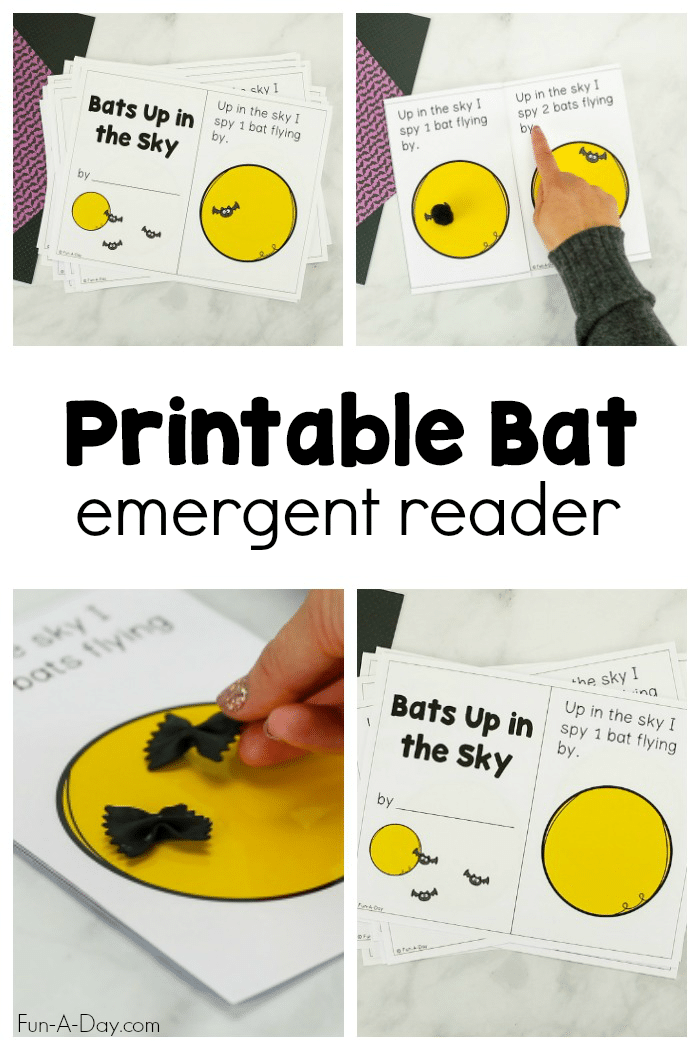 collage of bat books with text that reads printable bat emergent reader