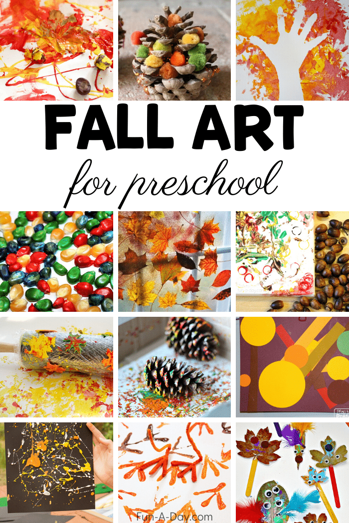 collage of preschool art projects with text that reads fall art for preschool