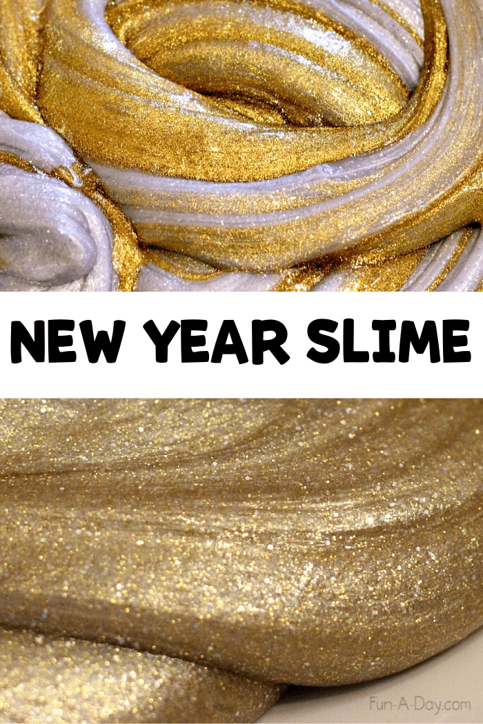 images of gold and silver slimes with text that reads new year slime