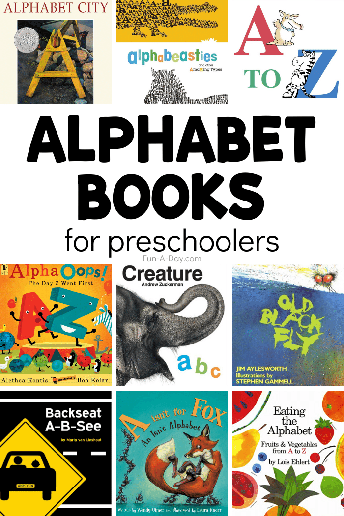 collage of abc books with text that reads alphabet books for preschoolers