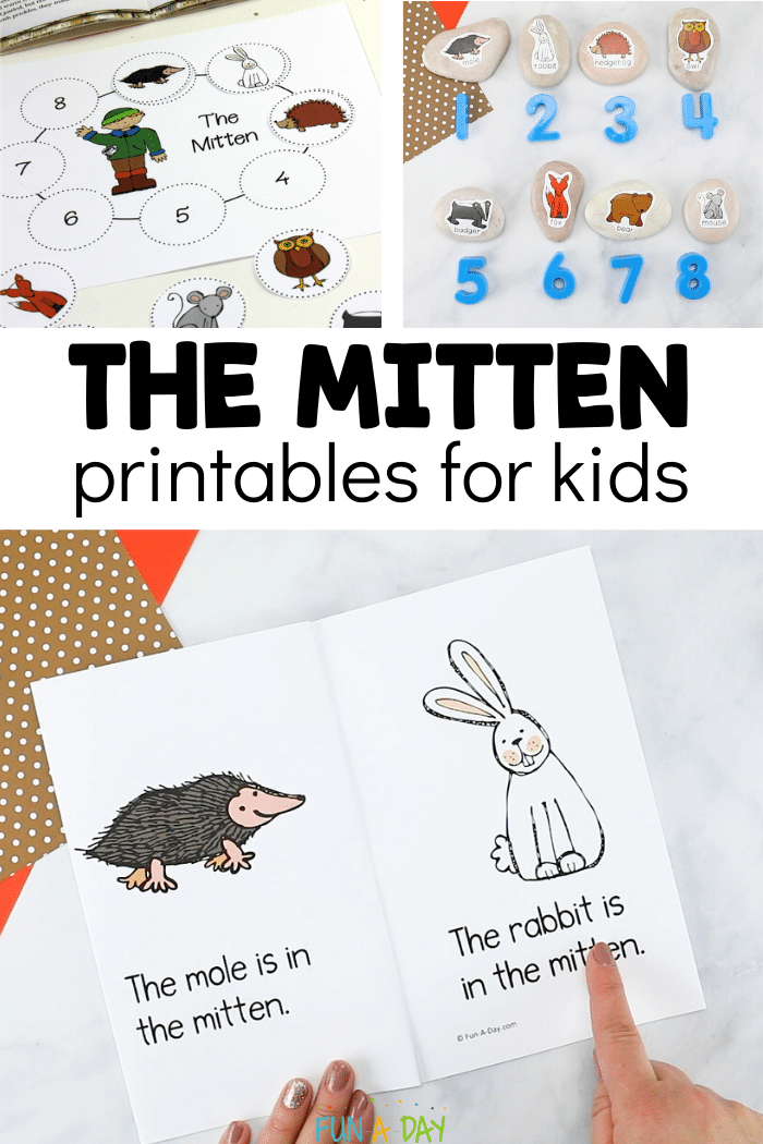 3 mitten activities with text that reads the mitten printables for kids