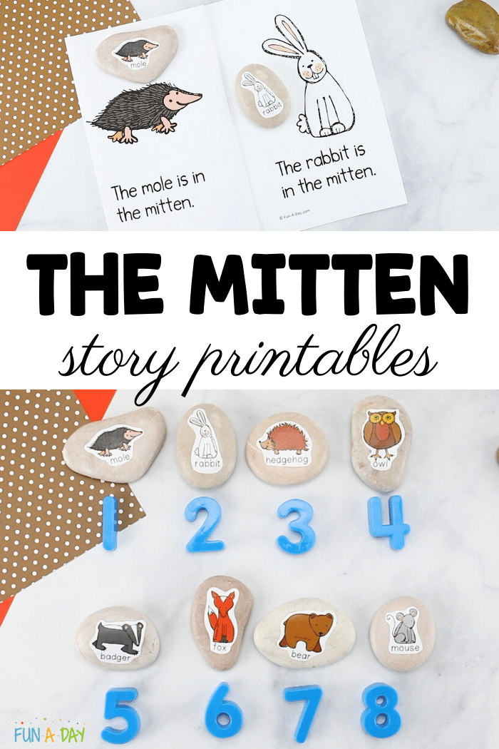 2 mitten activities with text that reads the mitten story printables