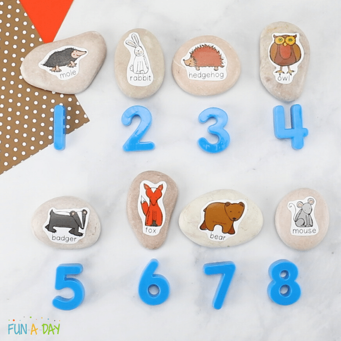 the mitten story stones with magnetic numbers 1 to 8