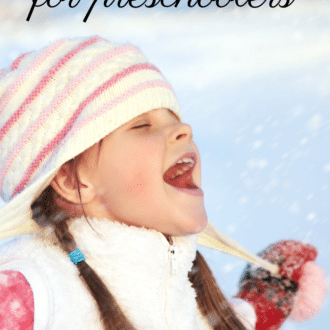 girl in the snow with text that reads winter songs for preschoolers