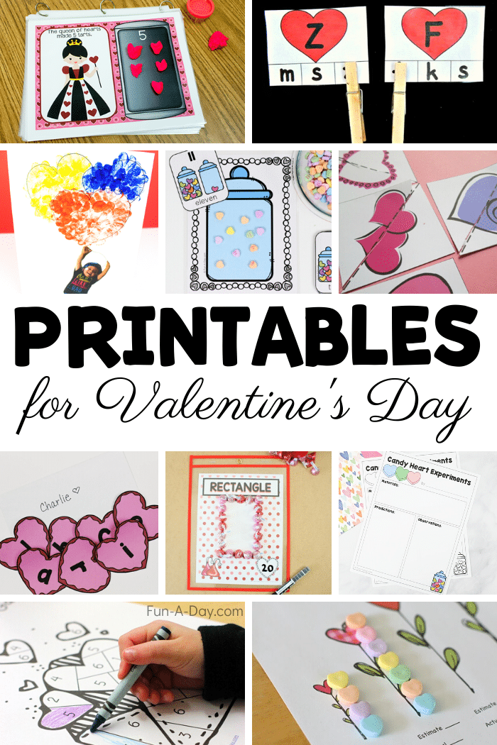 collage of valentine ideas with text that reads printables for valentine's day