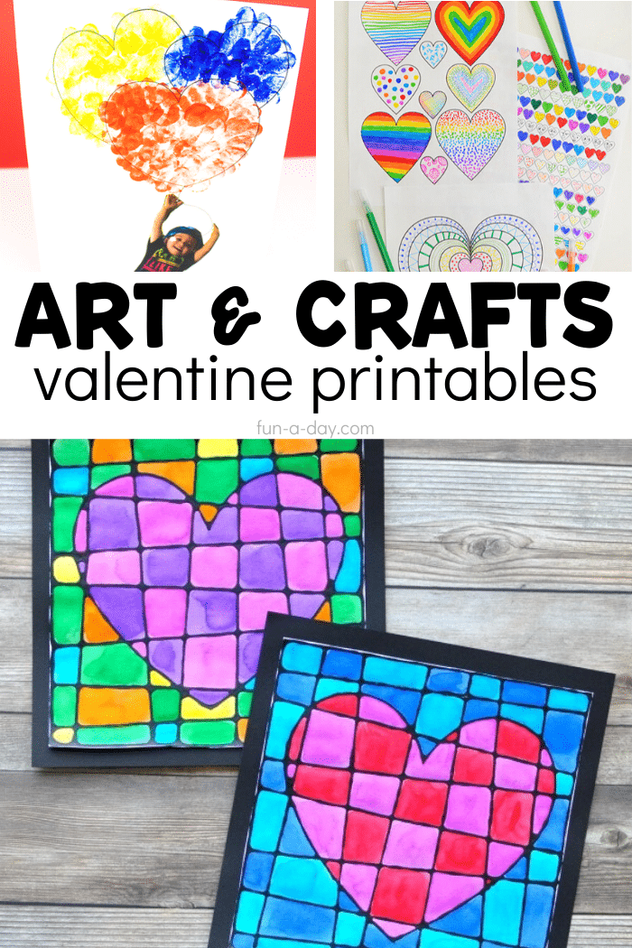 valentine art pictures with text that reads art and crafts valentine printables