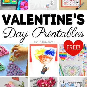 collage of valentine activities with text that reads Valentine's Day printables