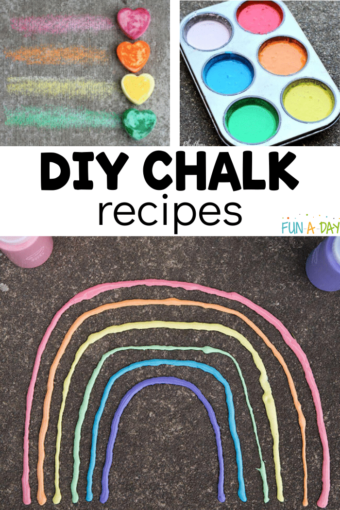 3 chalk creations with text that reads DIY chalk recipes