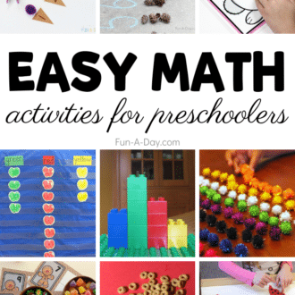 collage of preschool math ideas with text that reads easy math activities for preschoolers