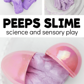 images of purple peeps and dough with text that reads peeps slime science and sensory play