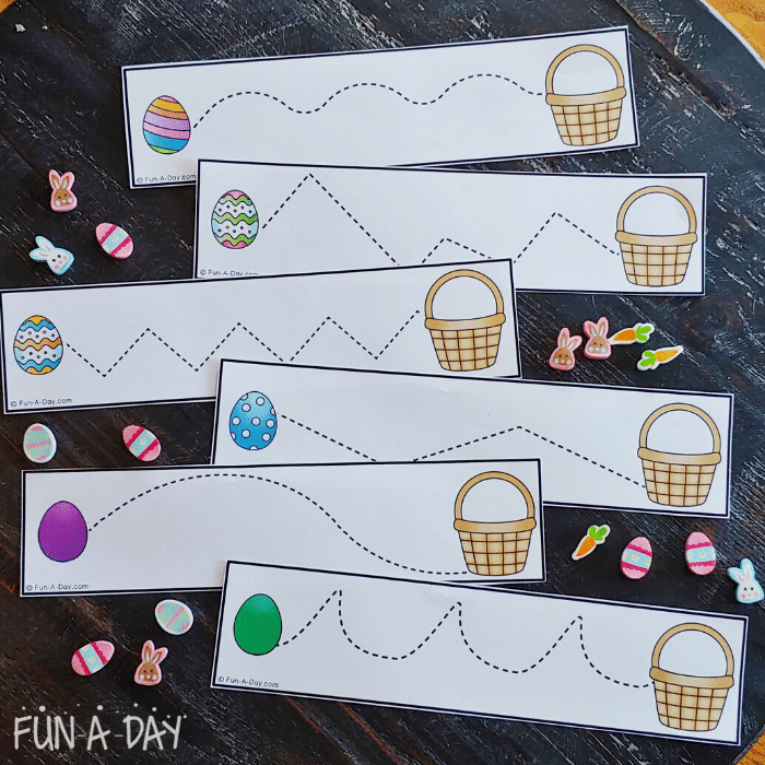 easter fine motor strips and mini erasers
