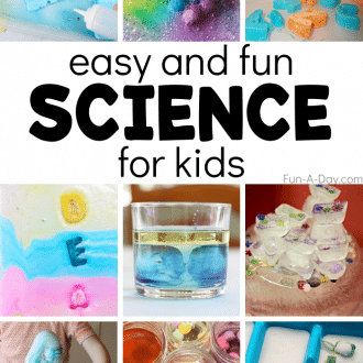 collage of kids' science activities with text that reads easy and fun science for kids