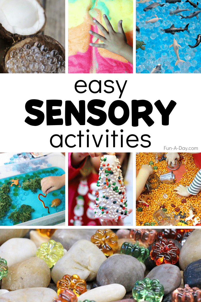 sensory play images with text that reads easy sensory activities