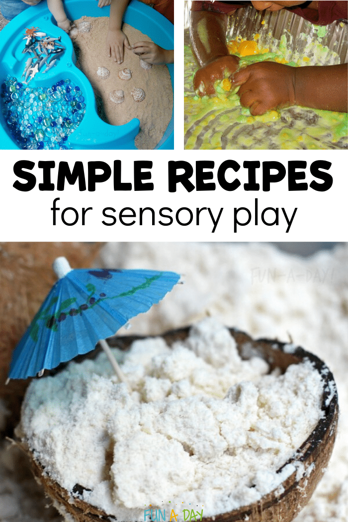 sensory play images with text that reads simple recipes for sensory play