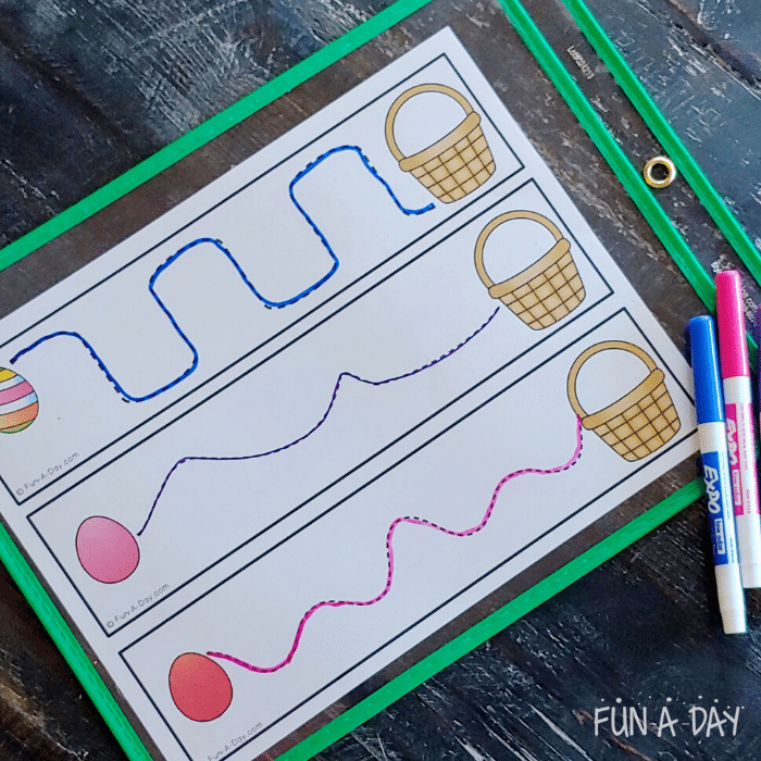 using dry erase markers on free tracing printable for easter