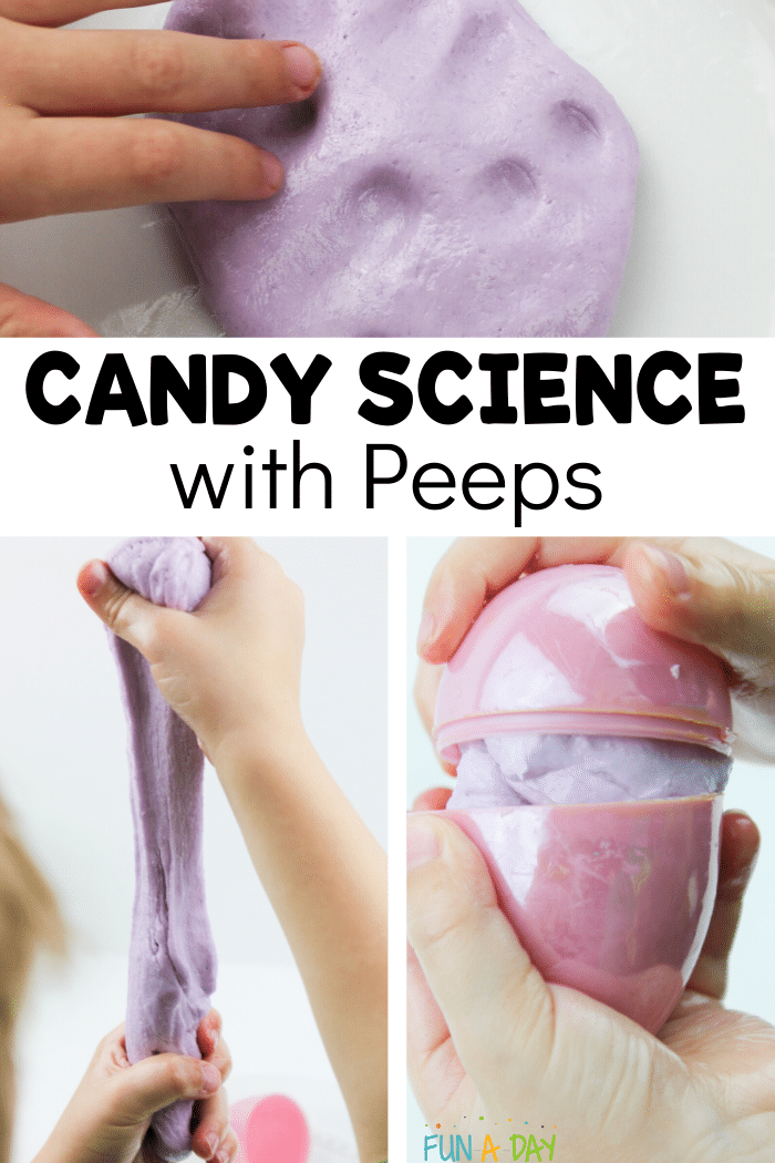 collage of peeps play dough with text that reads candy science with peeps