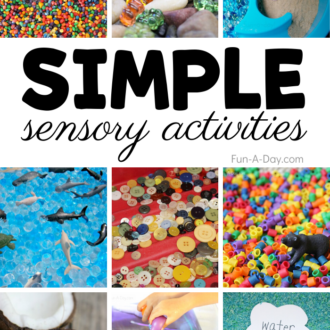 collage of sensory play ideas with text that reads simple sensory activities