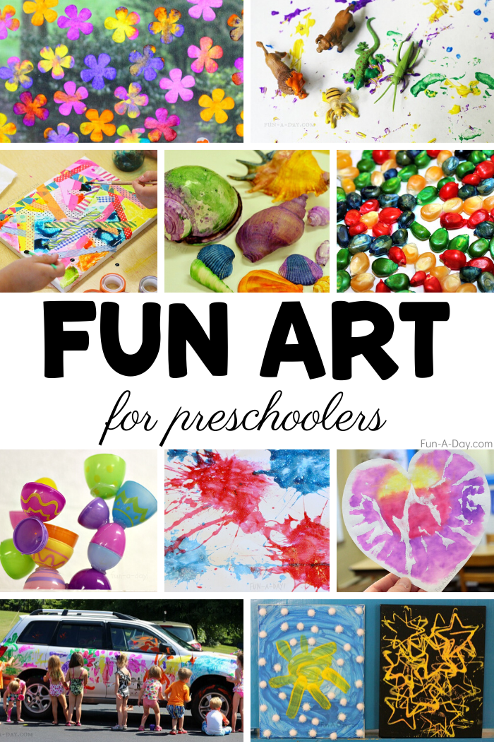 collage of art activities with text that reads fun art for preschoolers