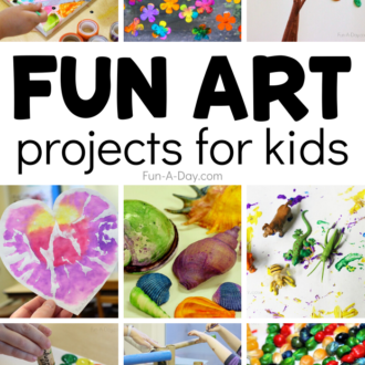 collage of kids' art with text that reads fun art projects for kids