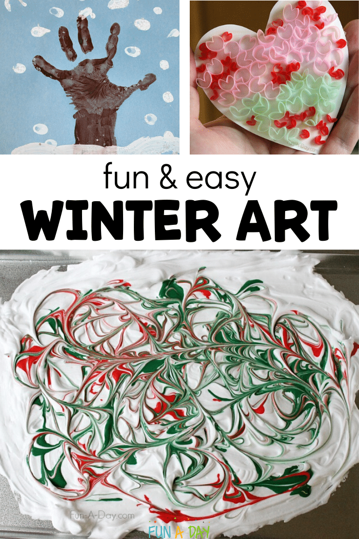 preschool art images with text that reads fun and easy winter art