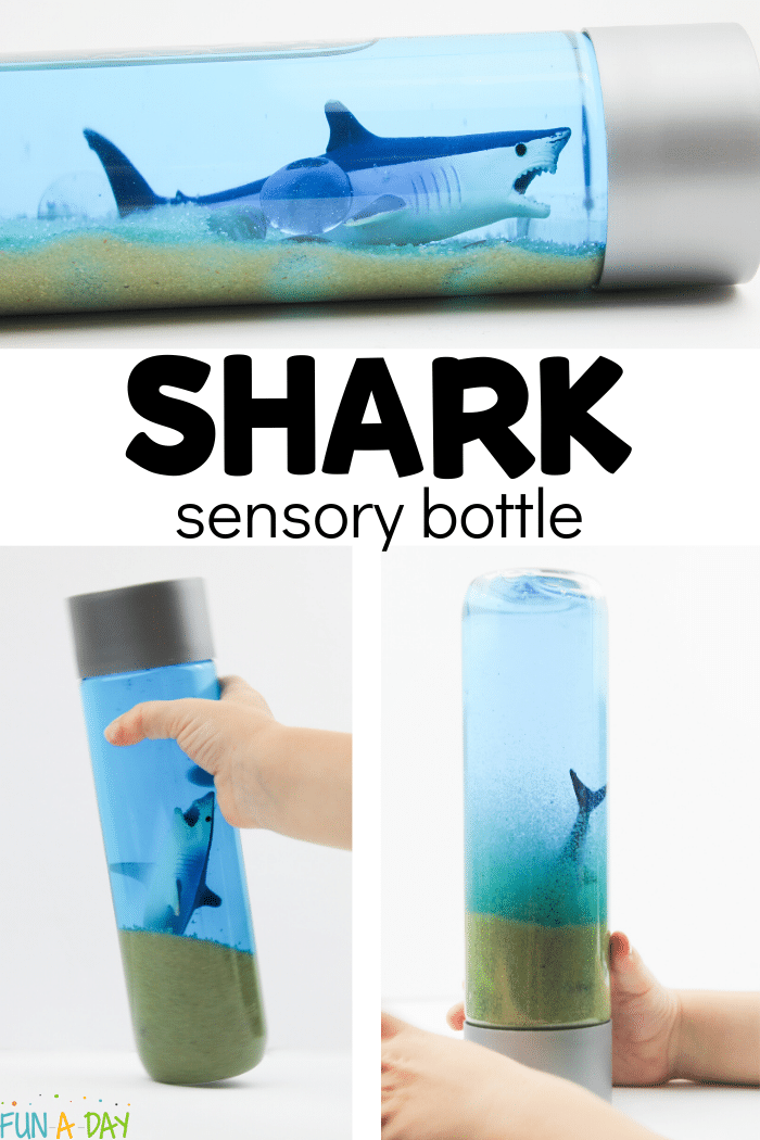 images of ocean discovery bottles with text that reads shark sensory bottle