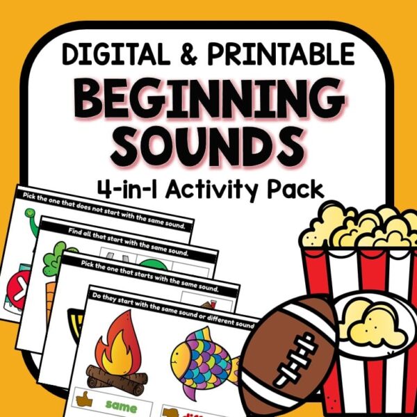 Cover for digital and printable beginning sounds activity pack