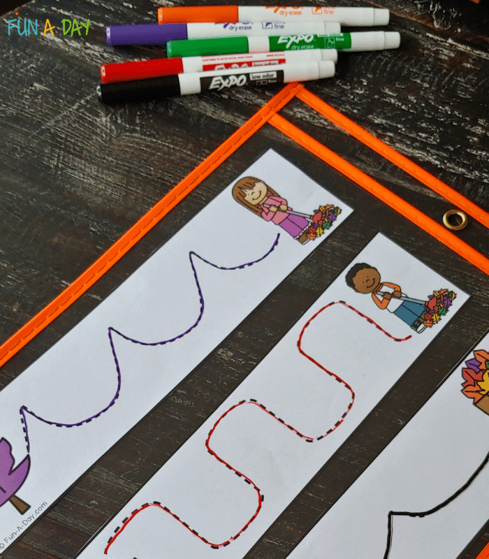 Fall tracing sheets with dry erase markers.