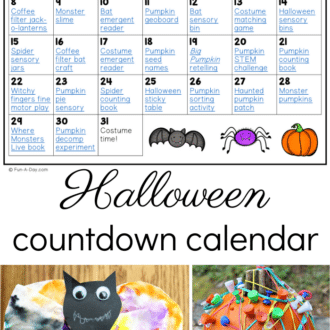 image of printable and halloween activities with text that reads halloween countdown calendar