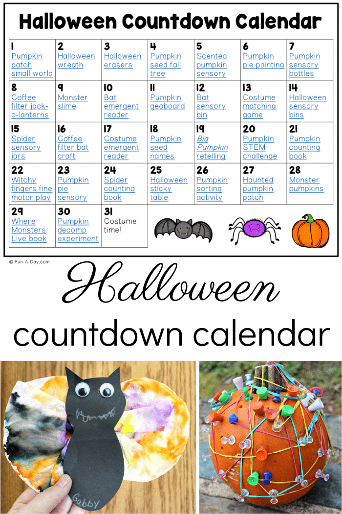 Free Printable Halloween Countdown Calendar with Activities for Kids