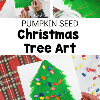 images of painted christmas trees with text that reads pumpkin seed christmas tree art