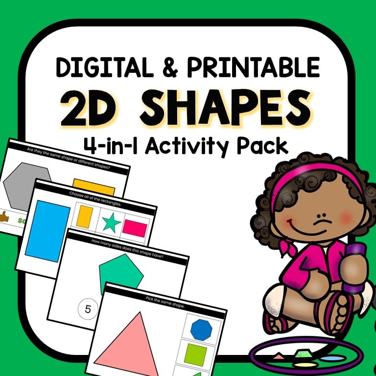 Cover of digital 2D shapes activity pack for preschool.
