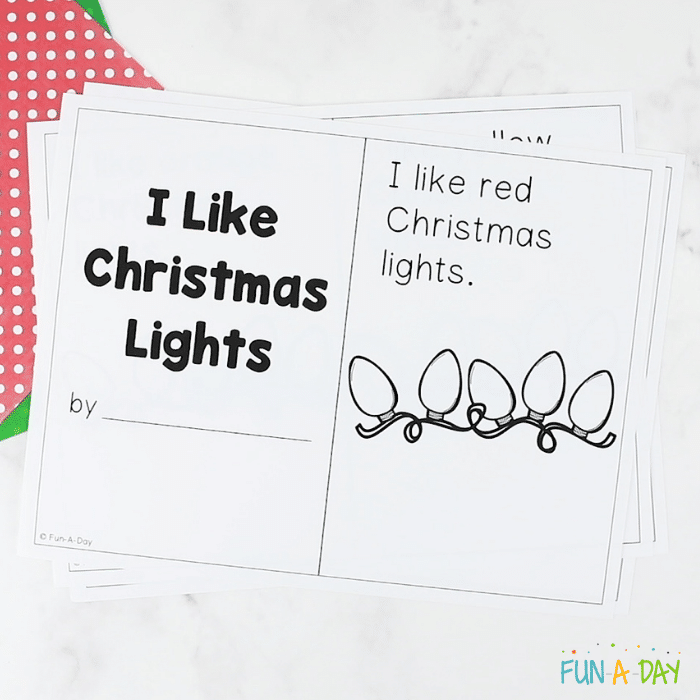 Printable 'I Like Christmas Lights' book pages.