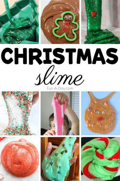 Collage of Christmas slime images and text that reads 'Christmas slime.'