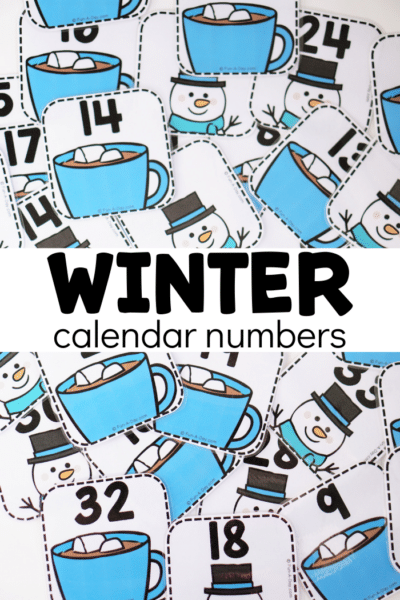 Winter number cards with text that reads winter calendar numbers.