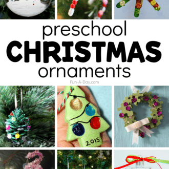 collage of ornament crafts with text that reads preschool christmas ornaments