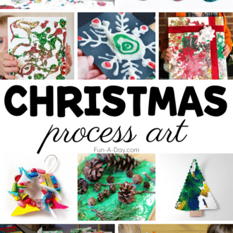 Collage of preschool art with text that reads christmas process art
