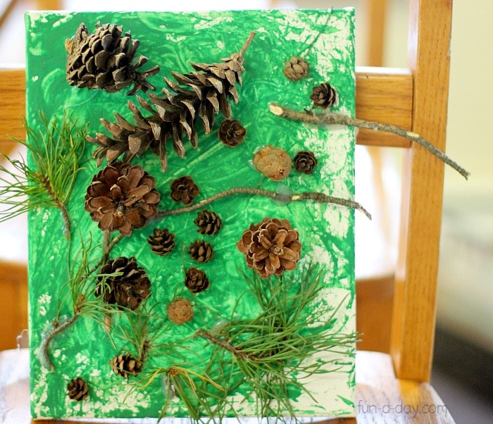 Pine tree canvas art by preschoolers