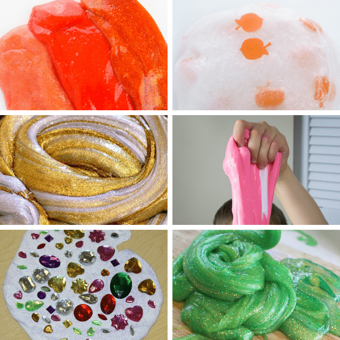 collage of 6 sta-flo slime ideas