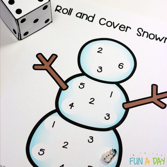 roll and cover snowman math game
