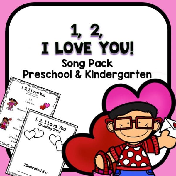 1, 2, I love you song pack preschool resource cover.