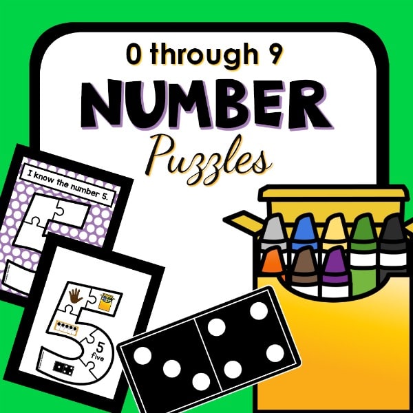 0 through 9 Number Puzzles preschool resource cover.