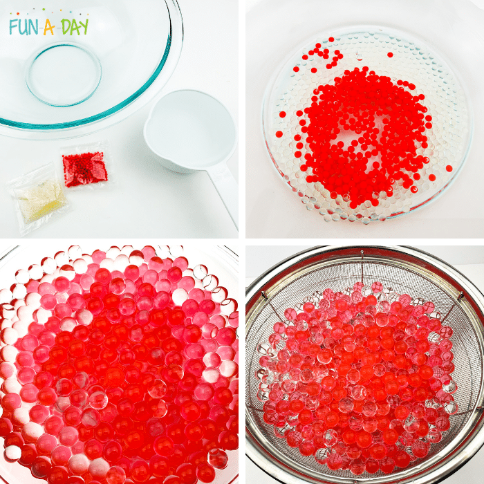steps for expanding clear and red water beads