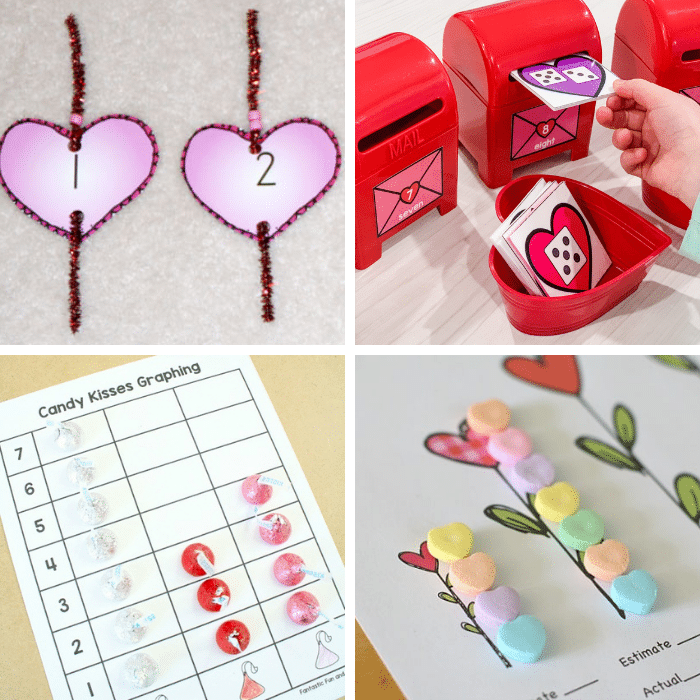 4 different valentine math activity ideas.