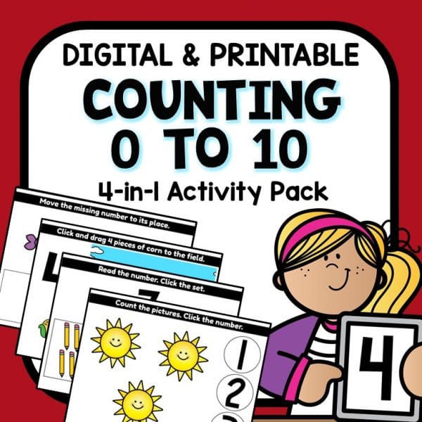 Counting 0 to 10 4-in-1 activity pack preschool resource cover.