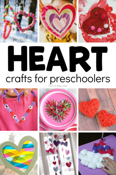 collage of creative heart activities with text that reads heart crafts for preschoolers