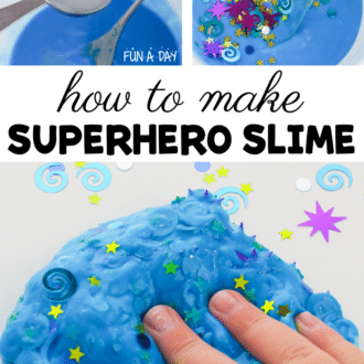 steps for making slime with text that reads how to make superhero slime