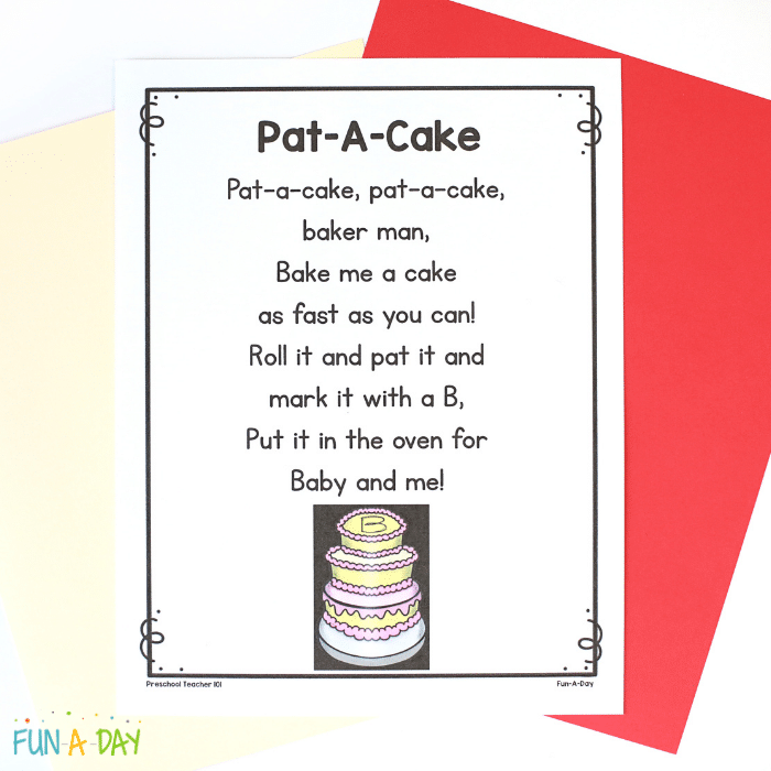 Pat-a-cake printable poem.